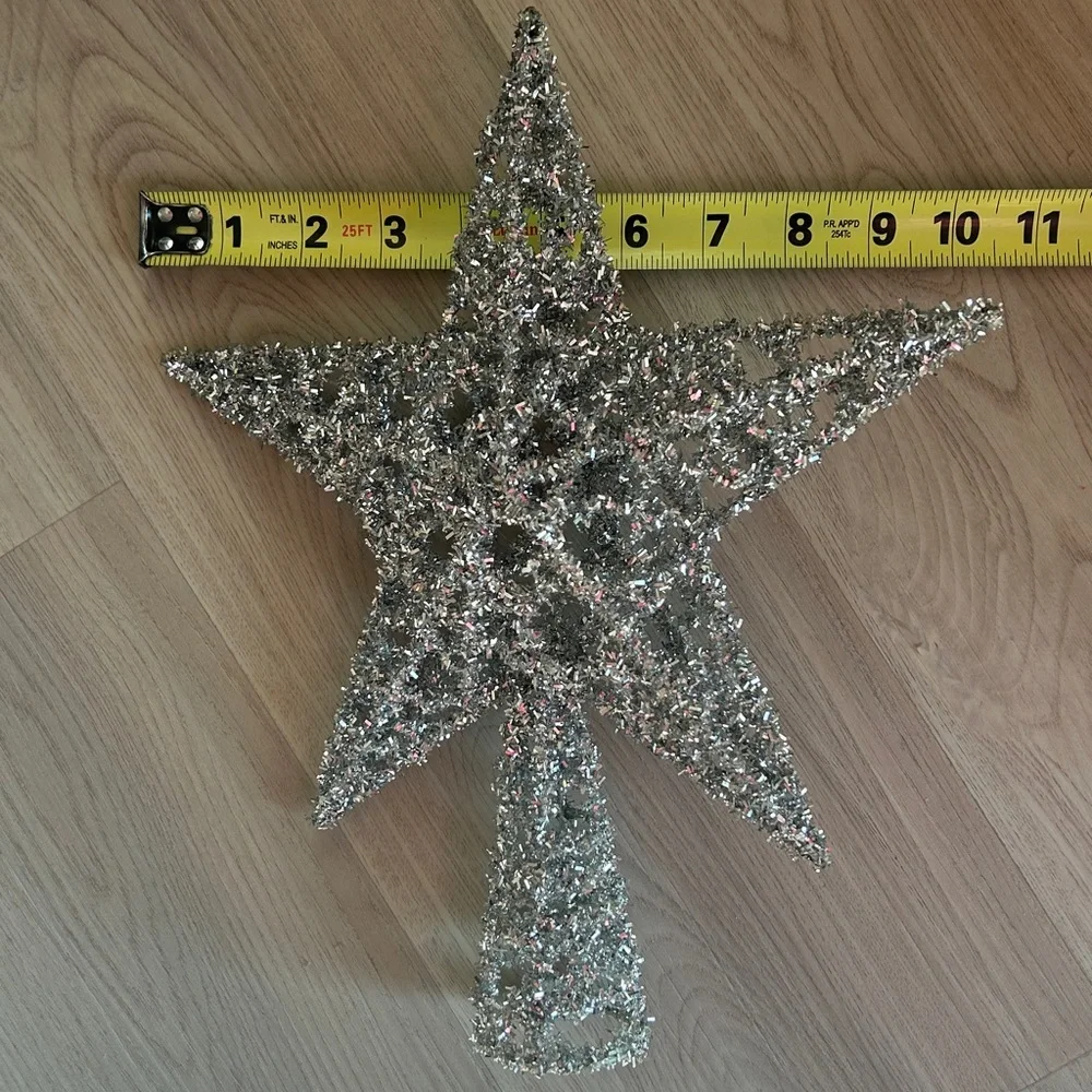 Christmas Tree Topper Silver Glitter Glam Star Holiday Decor Festive